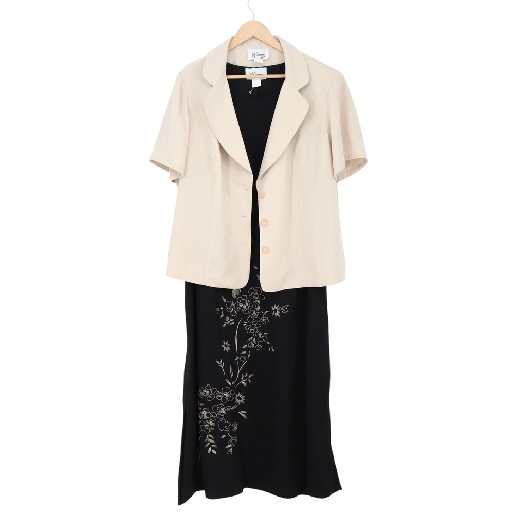 D.J. Summers Dress Set Womens 18W Black Tan Floral Embroidered